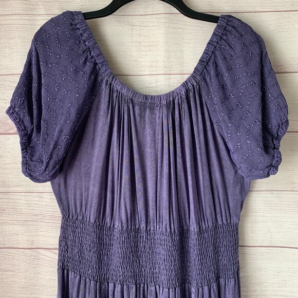 The Pyramid Collection Boho Purple Peasant Maxi Dress Floral Embroidery Size L - Picture 9 of 16